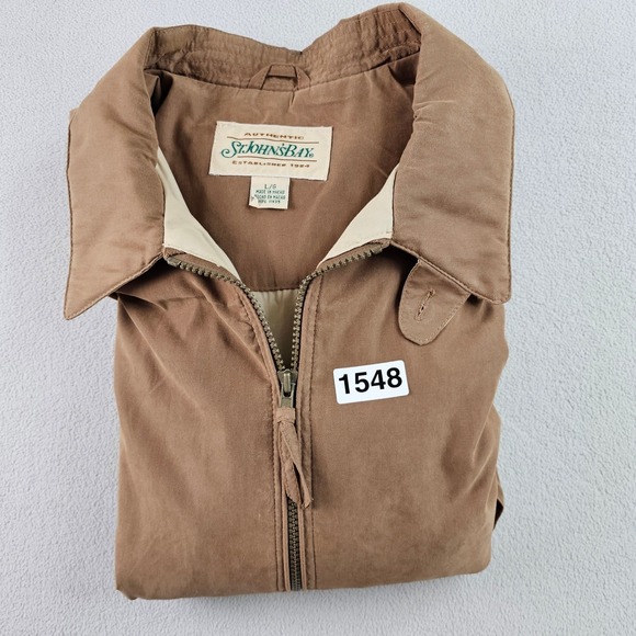 St John's Bay Bomber Jacket Men Large Brown Full Zip Lined Classic Ribbed Cuffs - Picture 15 of 15